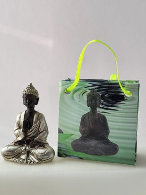 Buddha i papperspåse, Silverfärgad, 6 cm